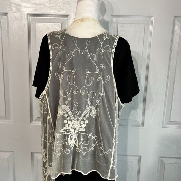 Nabee Cottagecore Sheer Lace Open Front Vest Boho Festival Top Romantic XL - Picture 14 of 14